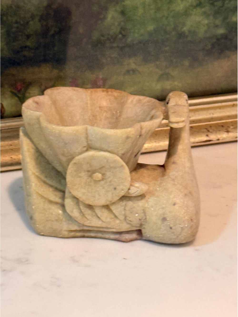 Vintage 1950s Carved Alabaster Swan Trinket Dish with Graceful Design